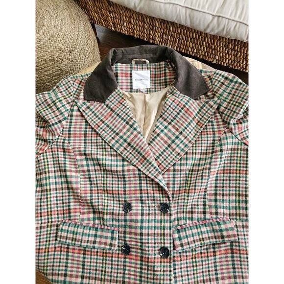 ANTHROPOLOGIE x AVEC LES FILLES Relaxed Plaid Wool Blend Blazer XL Patches - Picture 11 of 12